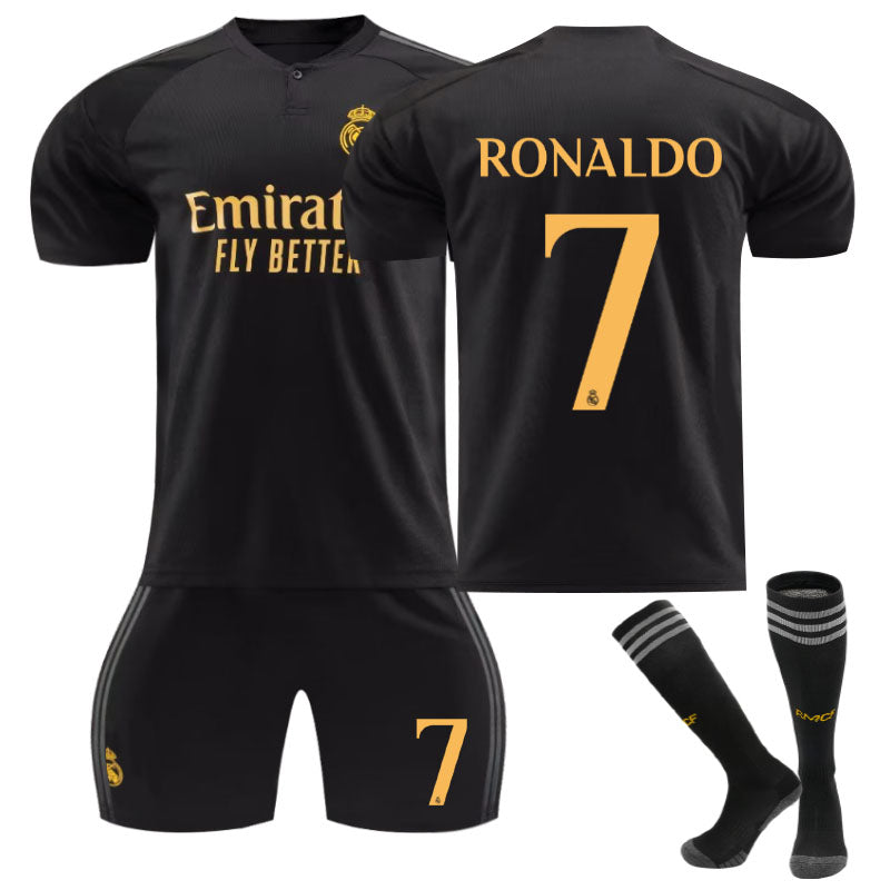 UONNO Real Madrid Second Away Jersey RONALDO #7 Soccer Jersey Kids Adult 3Pcs Jersey Kits