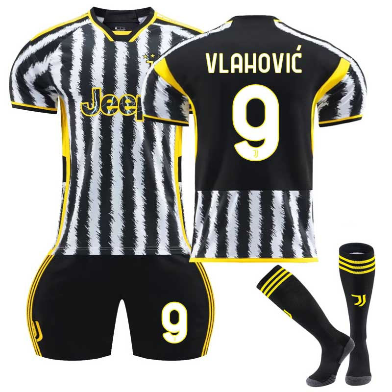 UONNO Juventus Home Jersey VLAHOVIC #9 Soccer Jersey Kids Adult 3-Pieces Jersey Kits