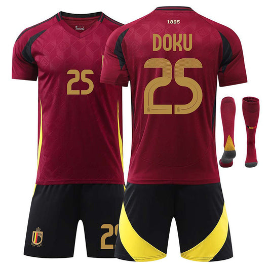 UONNO DOKU #25 Belgium Home Jersey Soccer Jersey Kit Football T-shirt Set for Adult Kids