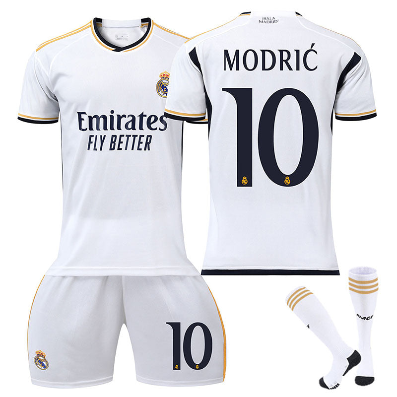 UONNO Real Madrid Home Jersey MODRIC #10 Soccer Jersey Kids Adult 3Pcs Jersey Kits