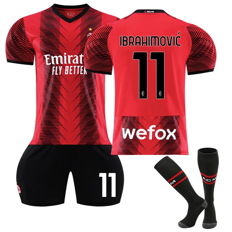 UONNO AC Milan Home Jersey IBRAHIMOVIC #11 Soccer Jersey Kids Adult 3-Pieces Jersey Kits