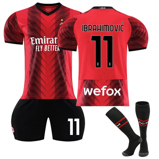 UONNO AC Milan Home Jersey IBRAHIMOVIC #11 Soccer Jersey Kids Adult 3-Pieces Jersey Kits