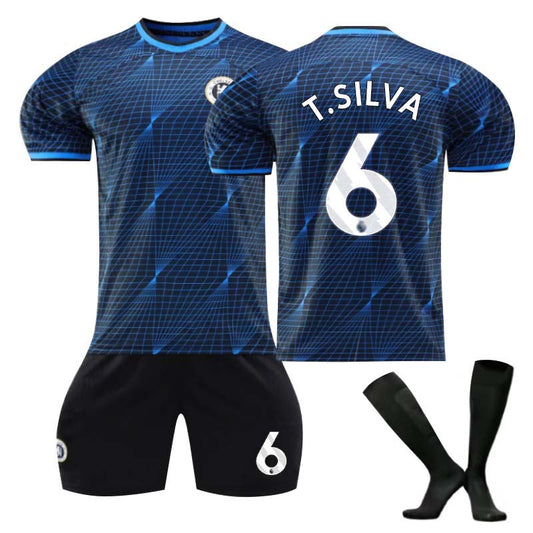 UONNO Chelsea Away Jersey T.SILVA #6 Soccer Jersey Kids Adult 3-Pieces Jersey Kits