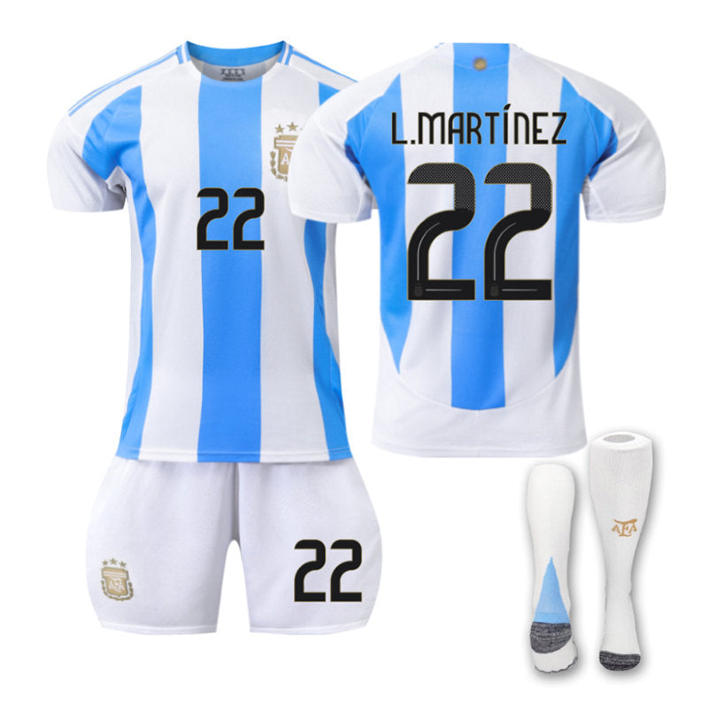 UONNO L.MARTINEZ #22 Argentina Home Jersey Soccer Jersey Kit Football T-shirt Set for Adult Kids