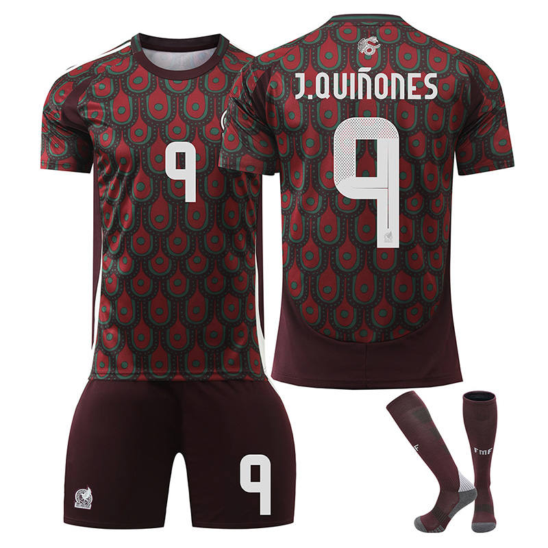 UONNO J.QUINONES #9 Mexico Home Jersey Soccer Jersey Kit Football T-shirt Set for Adult Kids