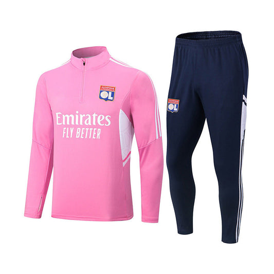 UONNO Soccer Jersey Lyon Football Training Suit with Long Sleevesfor Kids Adults-Pink