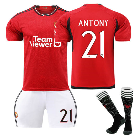 UONNO Red Devil Home Jersey ANTONY #21 Soccer Jersey Kids Adult 3Pcs Jersey Kits