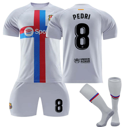 UONNO FC Barcelona Second Away Jersey 2022-23 PEDRI #8 Soccer Jersey Kids Adult 3-Pieces Jersey Kits