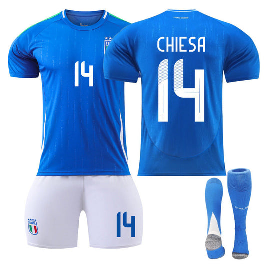 UONNO CHIESA #14 Italy Home Jersey Soccer Jersey Kit Football T-shirt Set for Adult Kids