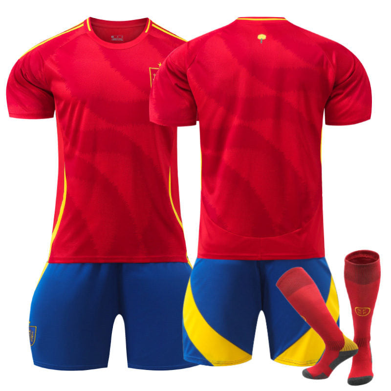 UONNO Spain Home Jersey Soccer Jersey Kit Football T-shirt Set for Adult Kids