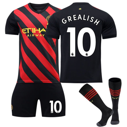 UONNO GREALISH #10 Manchester Away Jersey 2022/23 Soccer Jersey Kit Football T-shirt Set For Adult Kids