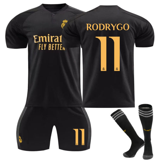 UONNO Real Madrid Second Away Jersey RODRYGO #11 Soccer Jersey Kids Adult 3Pcs Jersey Kits