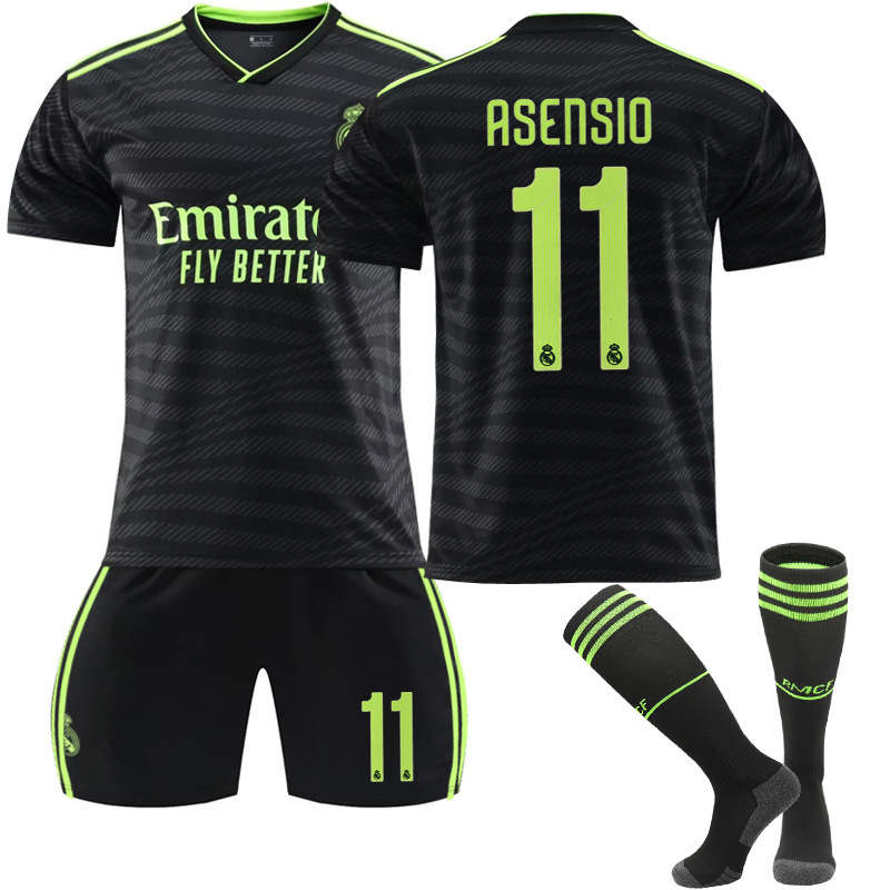 UONNO Real Madrid Second Away Jersey 2022-23 ASENSIO #11 Soccer Jersey Kids Adult 3-Pieces Jersey Kits