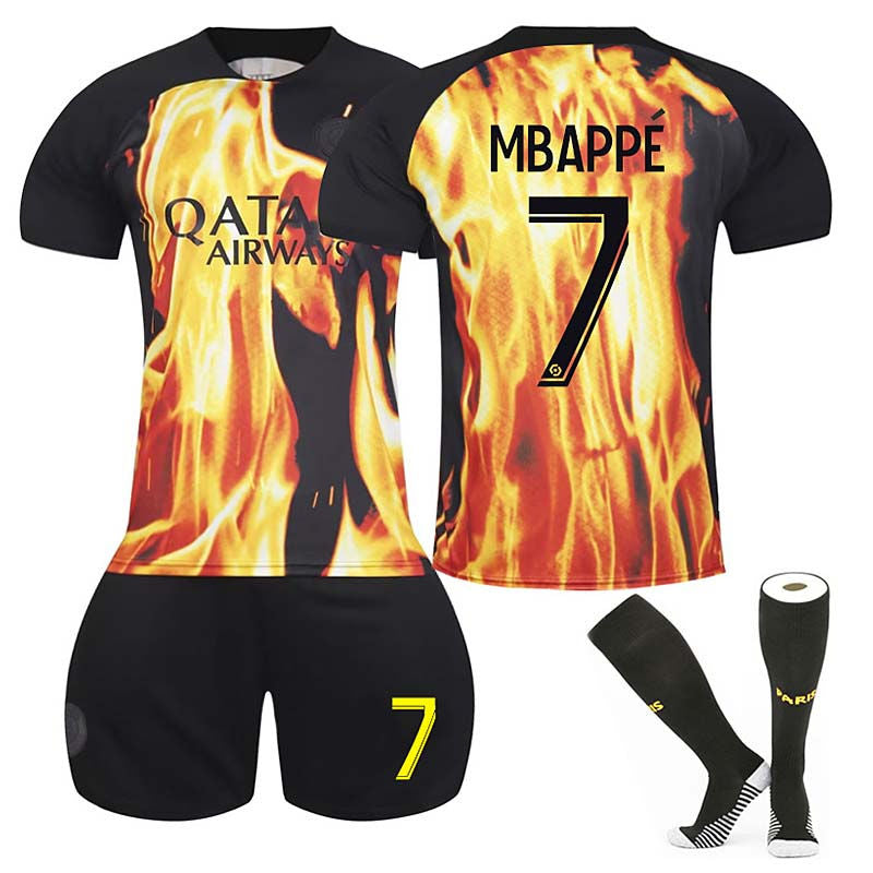 UONNO Paris Flame Special Edition Jersey MBAPPE #7 Soccer Jersey Kids Adult 3-Pieces Jersey Kits