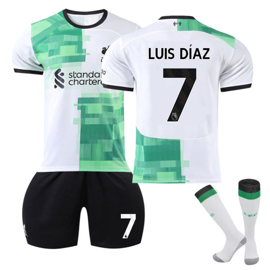 UONNO Liverpool Away Jersey LUIS DIAZ #7 Soccer Jersey Kids Adult 3-Pieces Jersey Kits