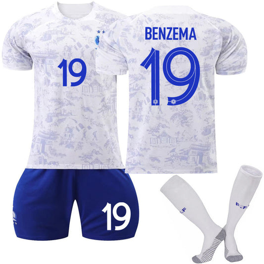 UONNO France National Team Away Jersey 2022-23 BENZEMA #19 Soccer Jersey for Kids Adult