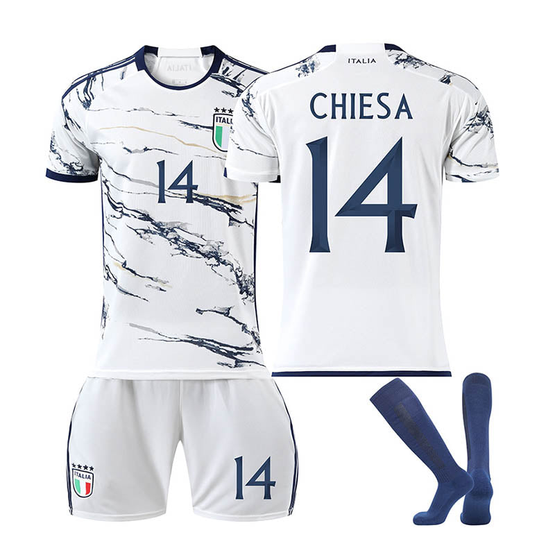 UONNO Italy Away Jersey CHIESA #14 Soccer Jersey Kids Adult 3-Pieces Jersey Kits