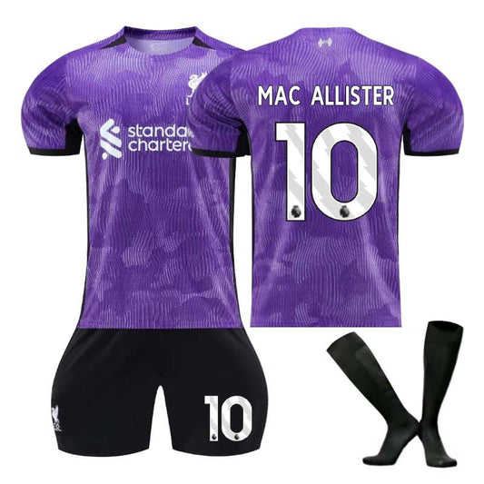 UONNO Liverpool Second Away Jersey MAC ALLISTER #10 Soccer Jersey Kids Adult 3-Pieces Jersey Kits