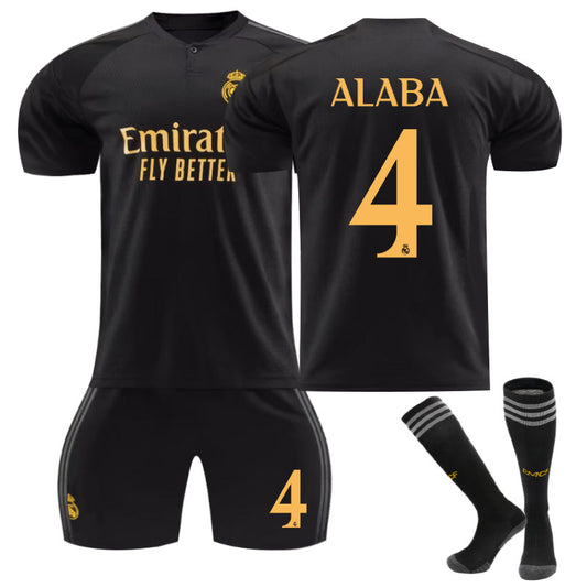 UONNO Real Madrid Second Away Jersey ALABA #4 Soccer Jersey Kids Adult 3Pcs Jersey Kits