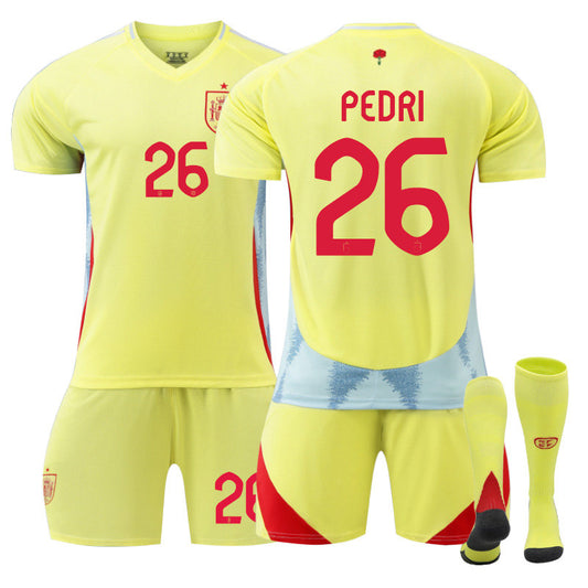 UONNO PEDRI #26 Spain Away Jersey Soccer Jersey Kit Football T-shirt Set for Adult Kids