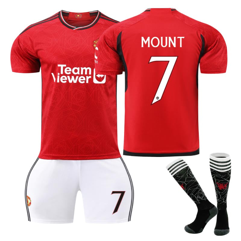 UONNO Red Devil Home Jersey MOUNT #7 Soccer Jersey Kids Adult 3Pcs Jersey Kits