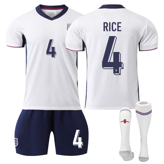 UONNO RICE #4 England Home Jersey Soccer Jersey Kit Football T-shirt Set for Adult Kids