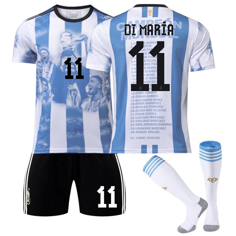 UONNO Argentina Win Commemoration Jersey 2324 Edition DI MARIA #11 Soccer Jersey Kids Adult 3Pcs Jersey Kits