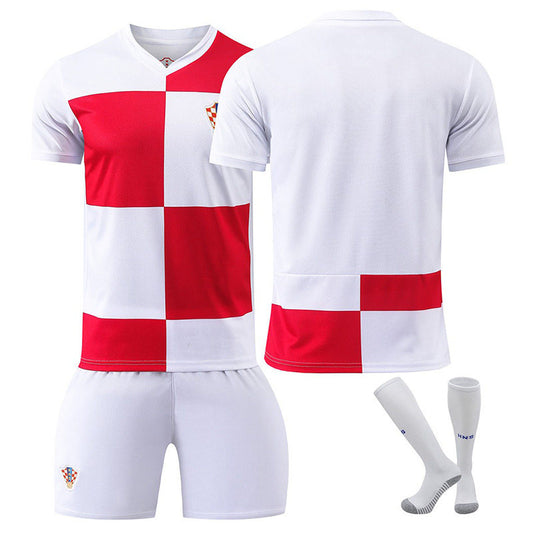 UONNO Croatia Home Jersey Soccer Jersey Kit Football T-shirt Set for Adult Kids