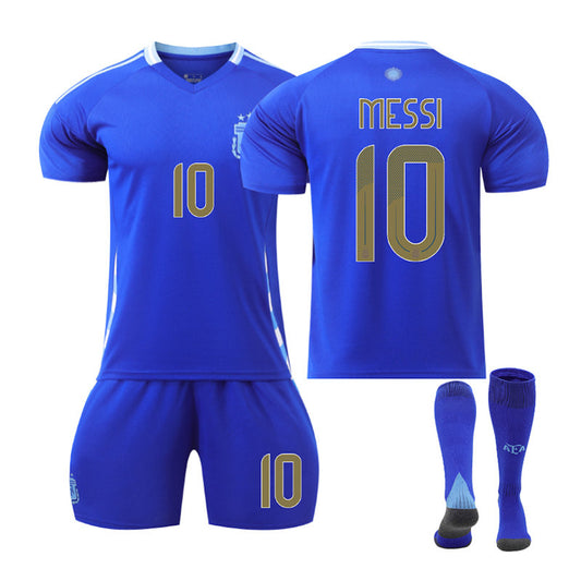 UONNO MESSI #10 Argentina Away Jersey Soccer Jersey Kit Football T-shirt Set for Adult Kids