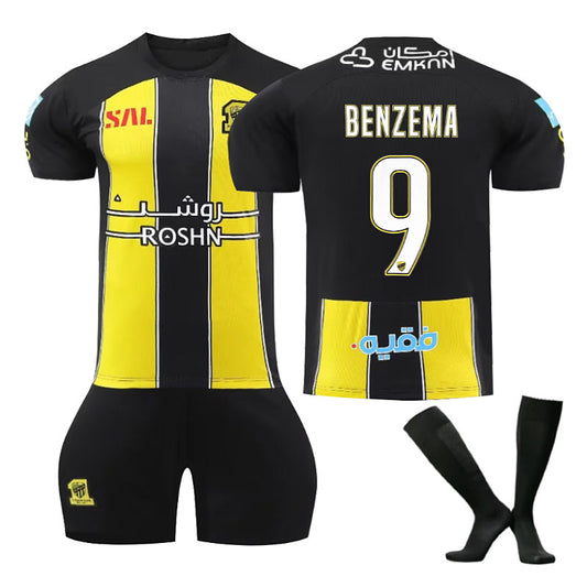 UONNO Al Ittihad Jeddah Home Jersey BENZEMA #9 Soccer Jersey Kids Adult 3Pcs Jersey Kits