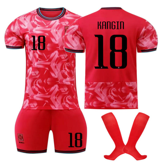 UONNO KANGIN #18 Korea Home Jersey Soccer Jersey Kit Football T-shirt Set for Adult Kids