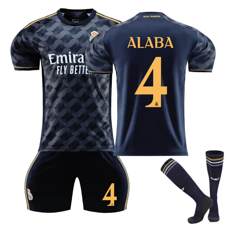 UONNO Real Madrid Away Jersey ALABA #4 Soccer Jersey Kids Adult 3Pcs Jersey Kits