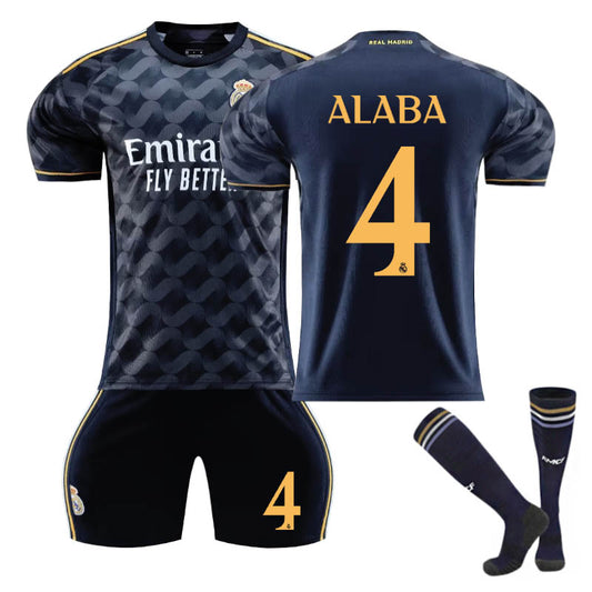 UONNO Real Madrid Away Jersey ALABA #4 Soccer Jersey Kids Adult 3Pcs Jersey Kits