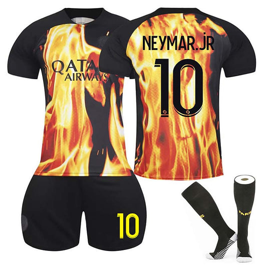 UONNO Paris Flame Special Edition Jersey NEYMAR.JR #10 Soccer Jersey Kids Adult 3-Pieces Jersey Kits