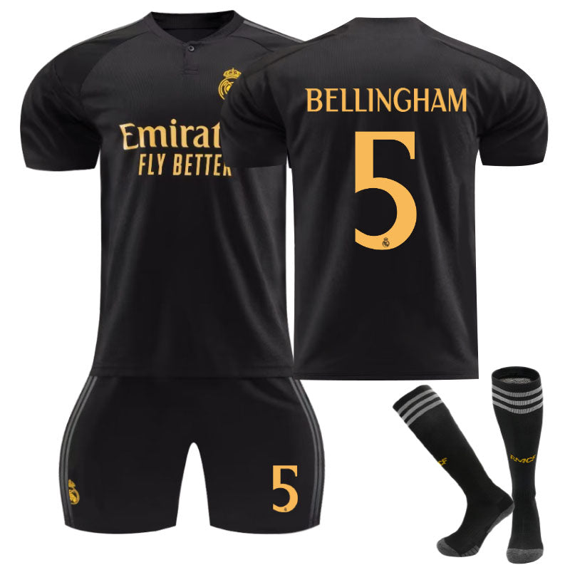 UONNO Real Madrid Second Away Jersey BELLINGHAM #5 Soccer Jersey Kids Adult 3Pcs Jersey Kits