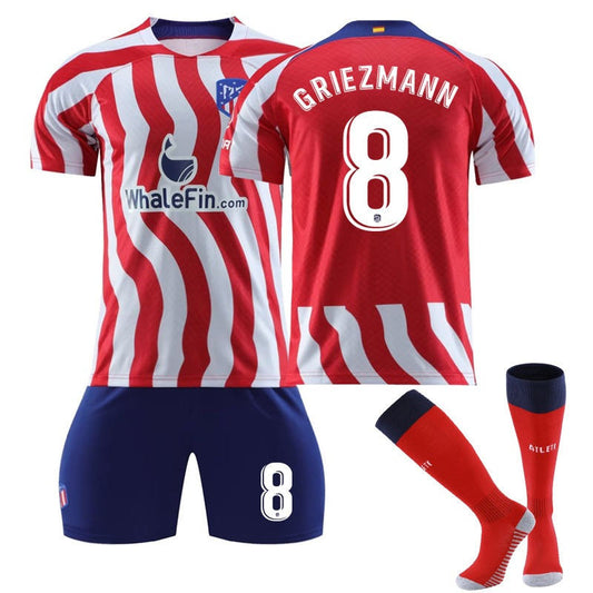 UONNO GRIEZMANN #8 Madrid Home Jersey 2022/23 Soccer Jersey Kit Football T-shirt Set For Adult Kids