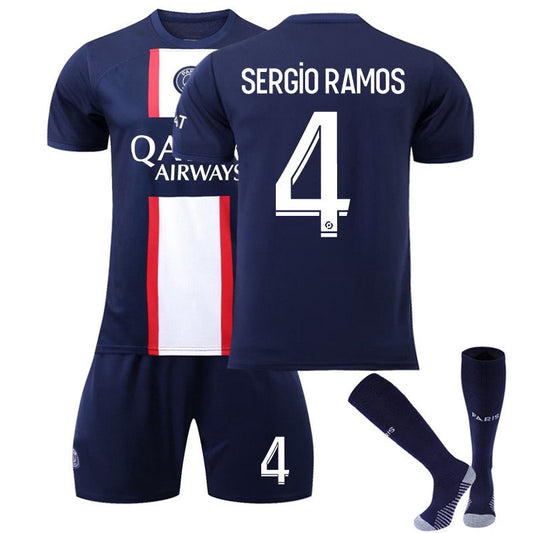 UONNO SERGIO RAMOS #4 Paris Home Jersey 2022/23 Soccer Jersey Kit Football T-shirt Set For Adult Kids