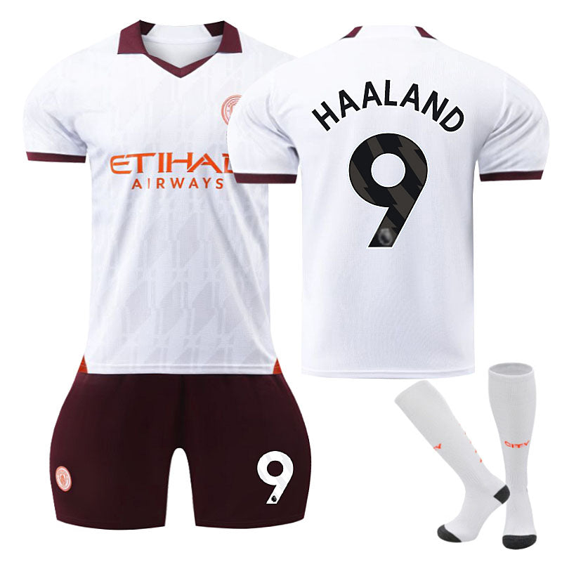 UONNO Manchester City Away Jersey HAALAND #9 Soccer Jersey Kids Adult 3Pcs Jersey Kits-Brown