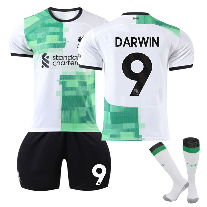 UONNO Liverpool Away Jersey DARWIN #9 Soccer Jersey Kids Adult 3-Pieces Jersey Kits