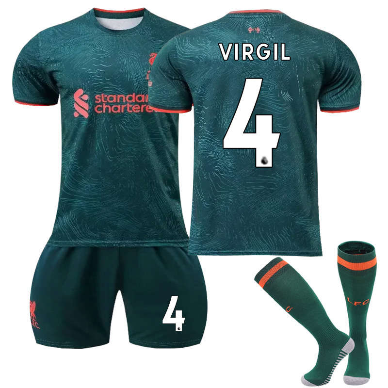 UONNO Liverpool F.C. Second Away Jersey 2022-23 VIRGIL #4 Soccer Jersey Kids Adult 3-Pieces Jersey Kits