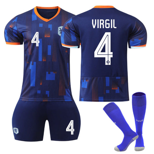 UONNO VIRGIL #4 Netherlands Away Jersey Soccer Jersey Kit Football T-shirt Set for Adult Kids