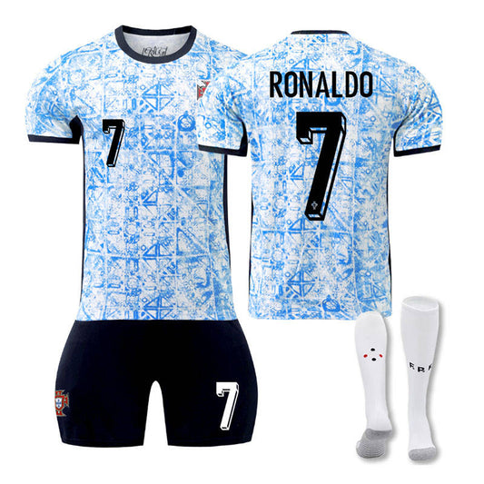 UONNO RONALDO #7 Portugal Away Soccer Jersey Kit Football T-shirt Set for Adult Kids