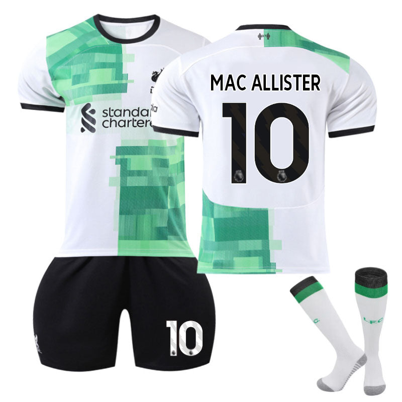 UONNO Liverpool Away Jersey MAC ALLISTER #10 Soccer Jersey Kids Adult 3-Pieces Jersey Kits