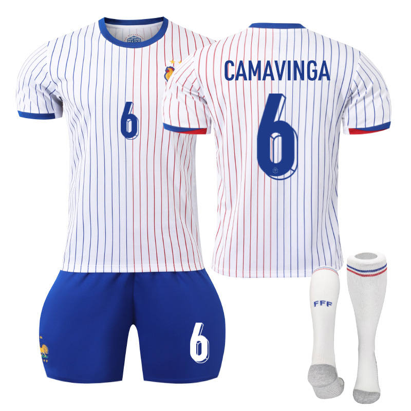 UONNO CAMAVINGA #6 French Away Jersey Soccer Jersey Kit Football T-shirt Set for Adult Kids