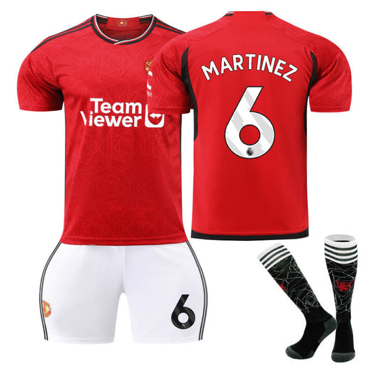 UONNO Red Devil Man Utd Home Jersey MARTINEZ #6 Soccer Jersey Kids Adult 3Pcs Jersey Kits