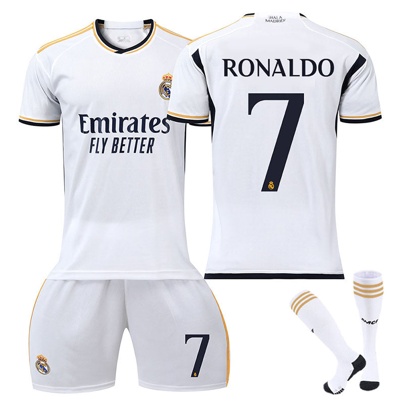 UONNO Real Madrid Home Jersey RONALDO #7 Soccer Jersey Kids Adult 3Pcs Jersey Kits