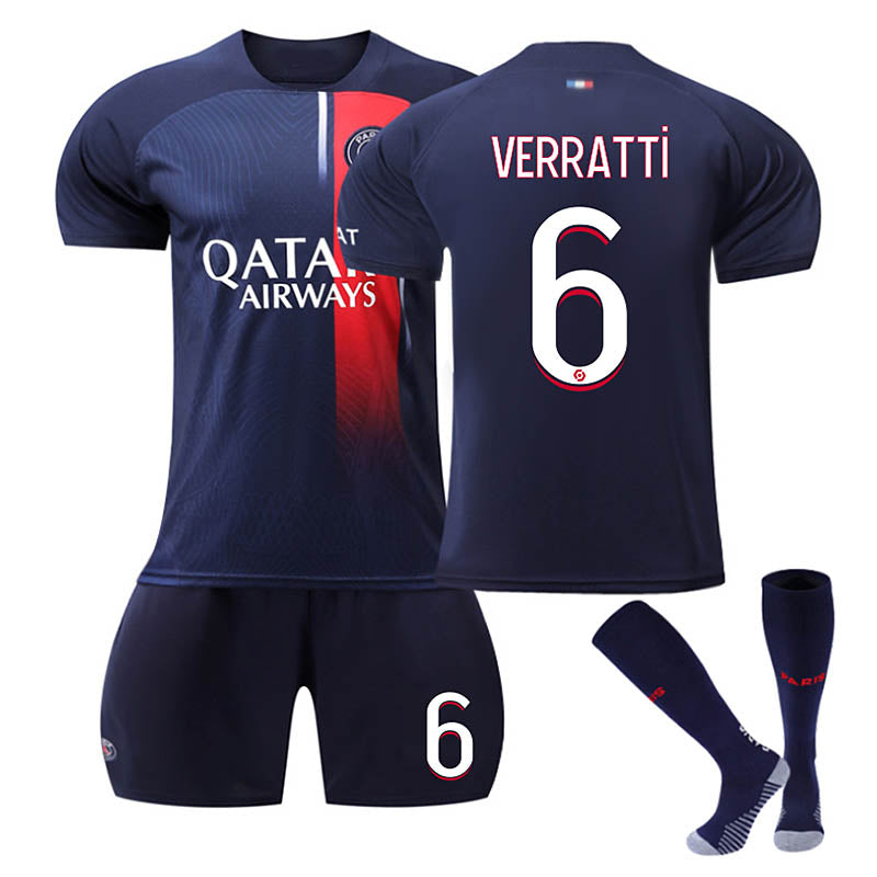 UONNO Paris Home Jersey VERRATTI #6 Soccer Jersey Kids Adult 3-Pieces Jersey Kits