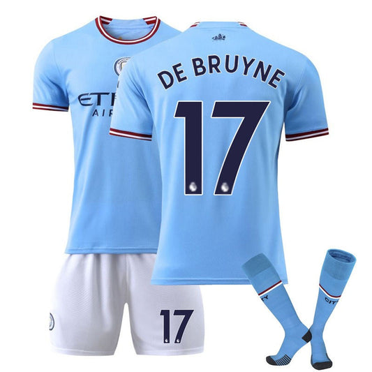 UONNO DE BRUYNE #17 Manchester City F.C Home Jersey 22/23 Soccer Jersey Set For Adult Kids