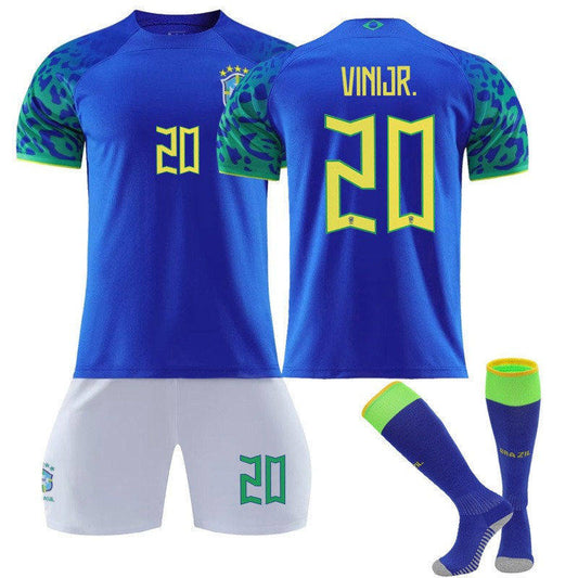 UONNO VINIJR #20 Brazil Away Jersey 2022/23 Soccer Jersey Kit Football T-shirt Set For Adult Kids