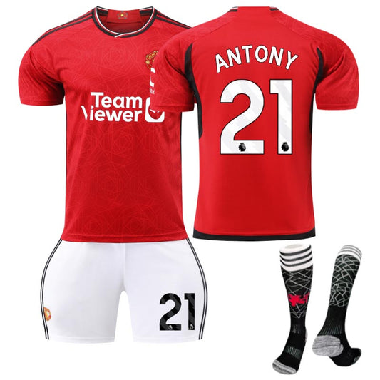 UONNO Red Devil Man Utd Home Jersey ANTONY #21 Soccer Jersey Kids Adult 3Pcs Jersey Kits